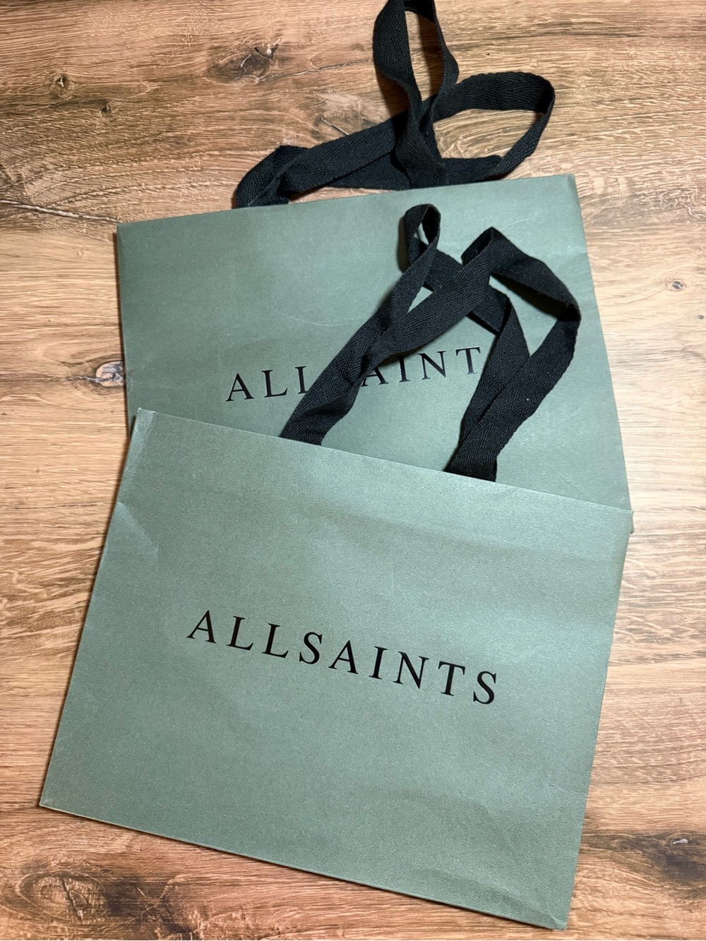 AllSaints Sage Green Shopping Bags Set of 2 Shopping Bags